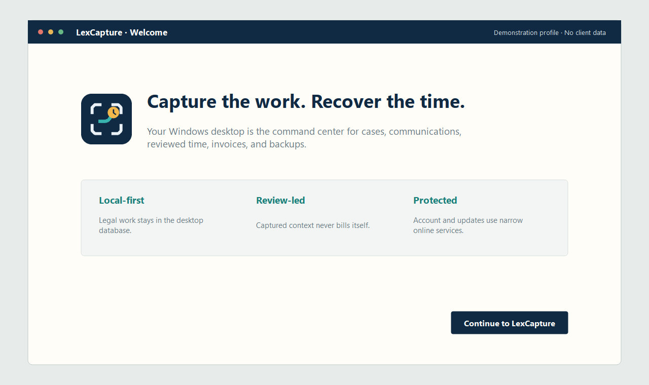 LexCapture first-launch window